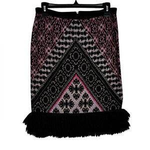 Black and Pink Patterned Fringe Hem Women's Skirt